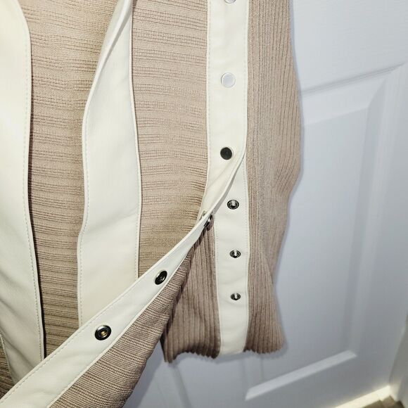 Jonathan Simkhai Dress Small Hardin Ribbed Knit Faux Leather Belted Stretch - Picture 4 of 16